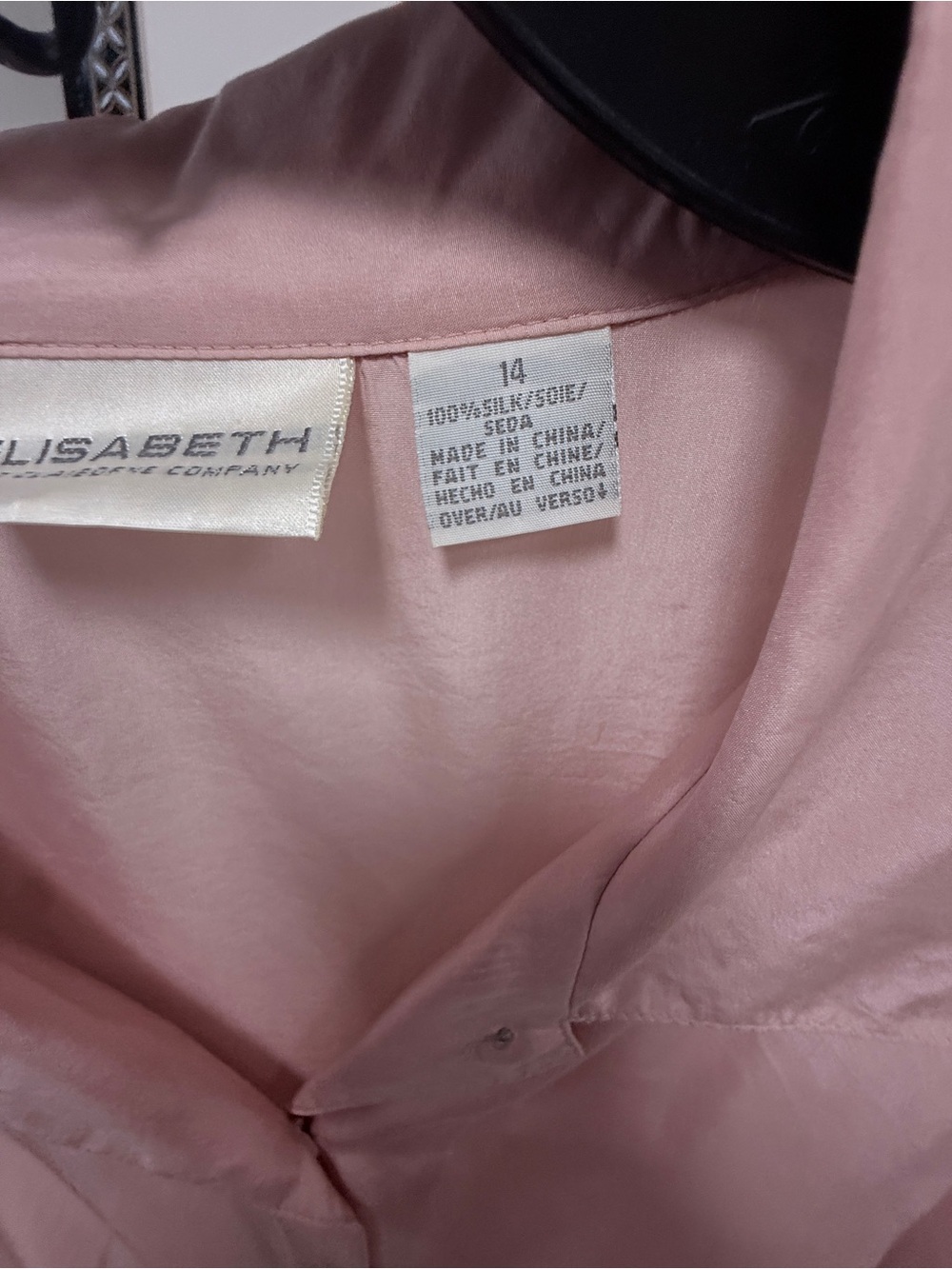 Vintage Elisabeth Liz Claiborne 100% Silk Blouse Short Sleeve Pink Size 14 - Picture 2 of 5